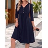 Zeagoo Womens Dresses 3/4 Sleeve Casual Fall A Line Midi Dress with Pockets(Navy Blue)