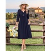 Zeagoo Womens Dresses 3/4 Sleeve Casual Fall A Line Midi Dress with Pockets(Navy Blue)