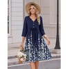 Zeagoo Womens Dresses 3/4 Sleeve Casual Fall A Line Midi Dress with Pockets(Navy Blue Floral)