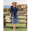Zeagoo Womens Dresses 3/4 Sleeve Casual Fall A Line Midi Dress with Pockets(Navy Blue Floral)