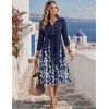 Zeagoo Womens Dresses 3/4 Sleeve Casual Fall A Line Midi Dress with Pockets(Navy Blue Floral)
