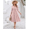 Zeagoo Womens Dresses 3/4 Sleeve Casual Fall A Line Midi Dress with Pockets(Pink Dot)