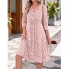 Zeagoo Womens Dresses 3/4 Sleeve Casual Fall A Line Midi Dress with Pockets(Pink Dot)