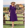 Zeagoo Womens Dresses 3/4 Sleeve Casual Fall A Line Midi Dress with Pockets(Purple)