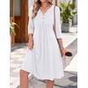 Zeagoo Womens Dresses 3/4 Sleeve Casual Fall A Line Midi Dress with Pockets(White)