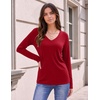 Zeagoo Womens Shirts Long Sleeve Tops V Neck Casual Basic Tee Fall Outfits(Dark Red)
