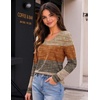 Zeagoo Womens Shirts Long Sleeve Tops V Neck Casual Basic Tee Fall Outfits(Fall Weave Stripe)