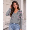 Zeagoo Womens Shirts Long Sleeve Tops V Neck Casual Basic Tee Fall Outfits(Grey Floral Print)