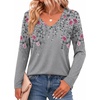 Zeagoo Womens Shirts Long Sleeve Tops V Neck Casual Basic Tee Fall Outfits(Grey Floral Print)