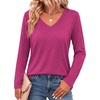 Zeagoo Womens Shirts Long Sleeve Tops V Neck Casual Basic Tee Fall Outfits(Hot Pink)