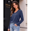 Zeagoo Womens Shirts Long Sleeve Tops V Neck Casual Basic Tee Fall Outfits(Navy Blue)