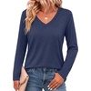 Zeagoo Womens Shirts Long Sleeve Tops V Neck Casual Basic Tee Fall Outfits(Navy Blue)