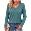 Zeagoo Womens Shirts Long Sleeve Tops V Neck Casual Basic Tee Fall Outfits(Peacock Blue)