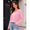 Zeagoo Womens Shirts Long Sleeve Tops V Neck Casual Basic Tee Fall Outfits(Pink)
