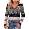 Zeagoo Womens Shirts Long Sleeve Tops V Neck Casual Basic Tee Fall Outfits(Pink Black Print)