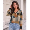 Zeagoo Womens Shirts Long Sleeve Tops V Neck Casual Basic Tee Fall Outfits(Terracotta Blue Geo Print)