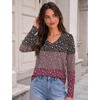 Zeagoo Womens Shirts Long Sleeve Tops V Neck Casual Basic Tee Fall Outfits(Vintage Ditsy Floral)