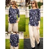Zeagoo Womens Tops 3/4 Sleeve Blouses Dressy Casual Shirt Pleated Tunic(Floral Navy 180)