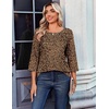 Zeagoo Womens Tops 3/4 Sleeve Blouses Dressy Casual Shirt Pleated Tunic(Leopard Brown 136)