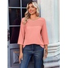 Zeagoo Womens Tops 3/4 Sleeve Blouses Dressy Casual Shirt Pleated Tunic(Pink)