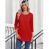 Zeagoo Womens Tops 3/4 Sleeve Blouses Dressy Casual Shirt Pleated Tunic(Red)