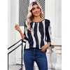 Zeagoo Womens Tops 3/4 Sleeve Blouses Dressy Casual Shirt Pleated Tunic(Stripes Navy White 327)