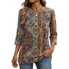 Zeagoo Womens Tops 3/4 Sleeve Blouses Dressy Casual Shirt Pleated Tunic(Boho Multicolor 721)