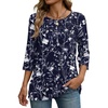 Zeagoo Womens Tops 3/4 Sleeve Blouses Dressy Casual Shirt Pleated Tunic(Floral Navy 180)