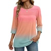 Zeagoo Womens Tops 3/4 Sleeve Blouses Dressy Casual Shirt Pleated Tunic(Gradient Blue Pink 218)