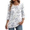 Zeagoo Womens Tops 3/4 Sleeve Blouses Dressy Casual Shirt Pleated Tunic(Leaf White 113)