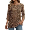 Zeagoo Womens Tops 3/4 Sleeve Blouses Dressy Casual Shirt Pleated Tunic(Leopard Brown 136)