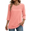 Zeagoo Womens Tops 3/4 Sleeve Blouses Dressy Casual Shirt Pleated Tunic(Pink)