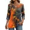 Zeagoo Womens Tops 3/4 Sleeve Blouses Dressy Casual Shirt Pleated Tunic(Printed Orange 272)
