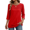 Zeagoo Womens Tops 3/4 Sleeve Blouses Dressy Casual Shirt Pleated Tunic(Red)