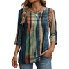 Zeagoo Womens Tops 3/4 Sleeve Blouses Dressy Casual Shirt Pleated Tunic(Stripes Multicolor 289)