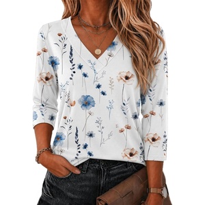 Zeagoo 3/4 Sleeve Womens Top V Neck Shirt Casual Blouse Basic Tshirts S-2XL(Bf290)