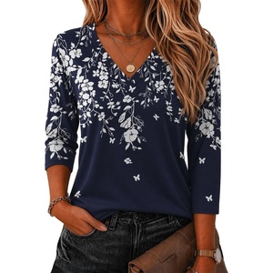Zeagoo 3/4 Sleeve Womens Top V Neck Shirt Casual Blouse Basic Tshirts S-2XL(Sf103)