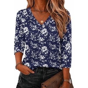 Zeagoo 3/4 Sleeve Womens Top V Neck Shirt Casual Blouse Basic Tshirts S-2XL(Sf238)