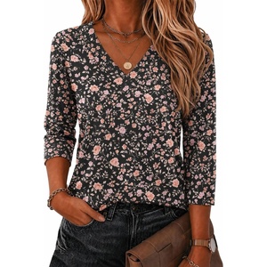 Zeagoo 3/4 Sleeve Womens Top V Neck Shirt Casual Blouse Basic Tshirts S-2XL(Xh532)