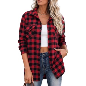 Zeagoo Flannel Shirt Women Plaid Button Down Shackets Long Sleeve Fall Tops(Dark Red-gz188)