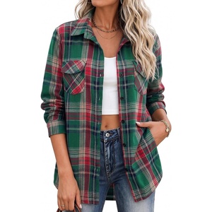 Zeagoo Flannel Shirt Women Plaid Button Down Shackets Long Sleeve Fall Tops(Green-gw553)