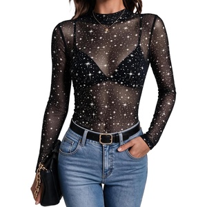 Zeagoo Lace Tops for Women Mesh Sheer Long Sleeve Shirts Going Out Blouses(Kt246)