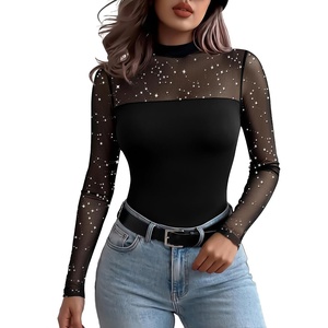 Zeagoo Long Sleeve Shirts for Women’s Lace Tops Mesh Sheer Sexy Fall Blouse(Black Star-sa4)