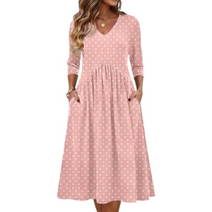 Zeagoo Summer Dresses for Women 2026 3/4 Sleeve Casual Midi Tshirt Dresses(Pink Jh1)