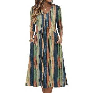 Zeagoo Summer Dresses for Women 2026 3/4 Sleeve Casual Midi Tshirt Dresses(Tie Dye)