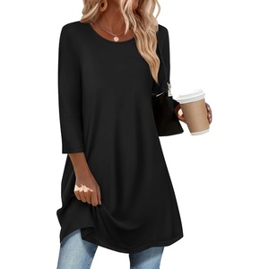 Zeagoo Women Tops 3/4 Sleeve Dressy Casual Plus Size Tunics Loose Blouses(Black)