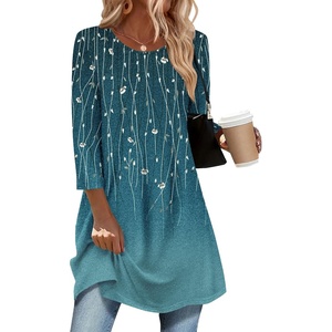 Zeagoo Women Tops 3/4 Sleeve Dressy Casual Plus Size Tunics Loose Blouses(Blue Leaves-xh363)