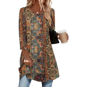 Zeagoo Women Tops 3/4 Sleeve Dressy Casual Plus Size Tunics Loose Blouses(Bohemia-mz721)