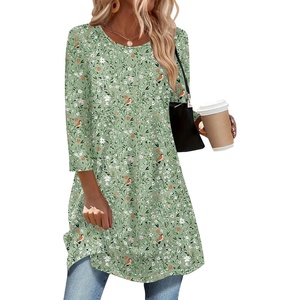 Zeagoo Women Tops 3/4 Sleeve Dressy Casual Plus Size Tunics Loose Blouses(Green Flowers-xh534)