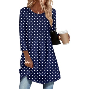 Zeagoo Women Tops 3/4 Sleeve Dressy Casual Plus Size Tunics Loose Blouses(Navy Polka Dots-jh379)